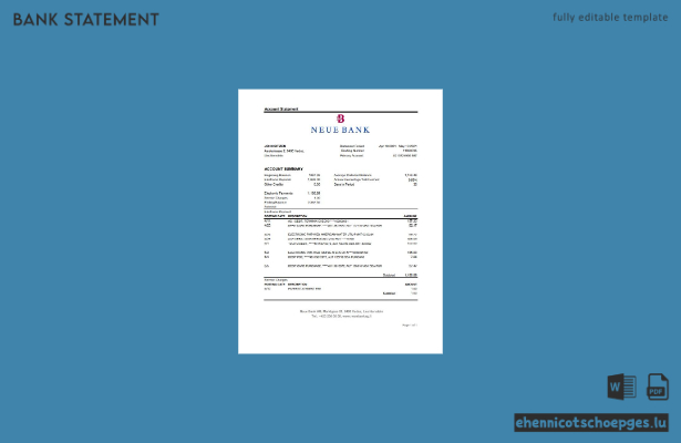 Liechtenstein Neue Bank AG bank statement excel sample preview